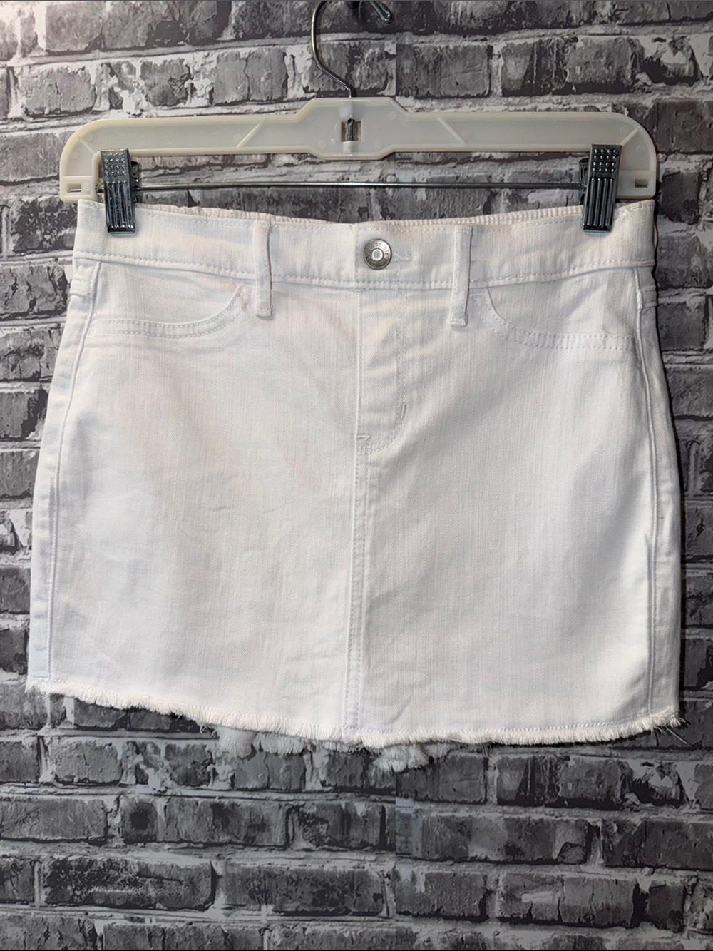 abercrombie kids White Denim Mini Skorts with Frayed Hem